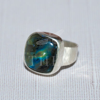 Passage Ring | Square-Cut Labradorite in Sterling Silver | Handcrafted Jewelry | One-of-a-Kind