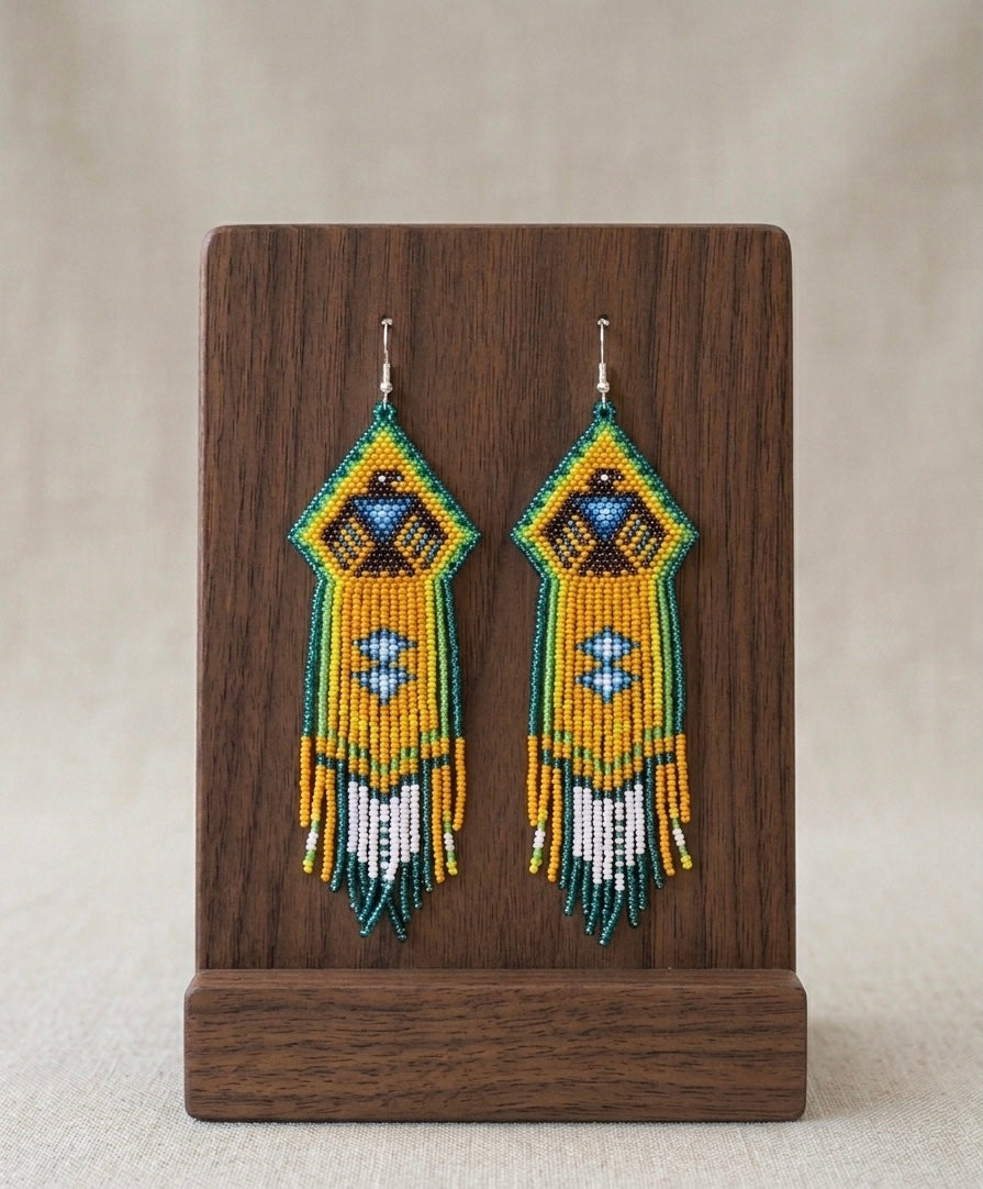 Beaded thunder eagle  earrings ( Green )