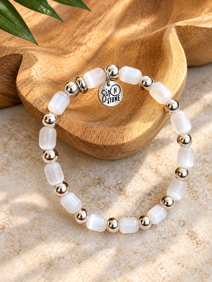 Selenite & Silver Stainless Steel Bracelet