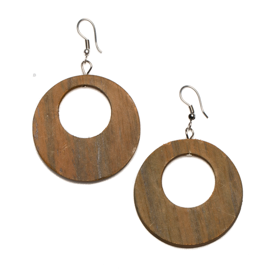 Round Wooden Hoop Earring