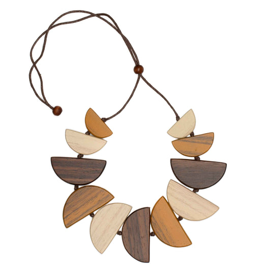 Tinted Wood Half Moon Necklace