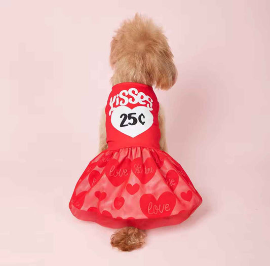 25¢ Kisses Valentine Dog Dress – Red Heart Puppy Outfit