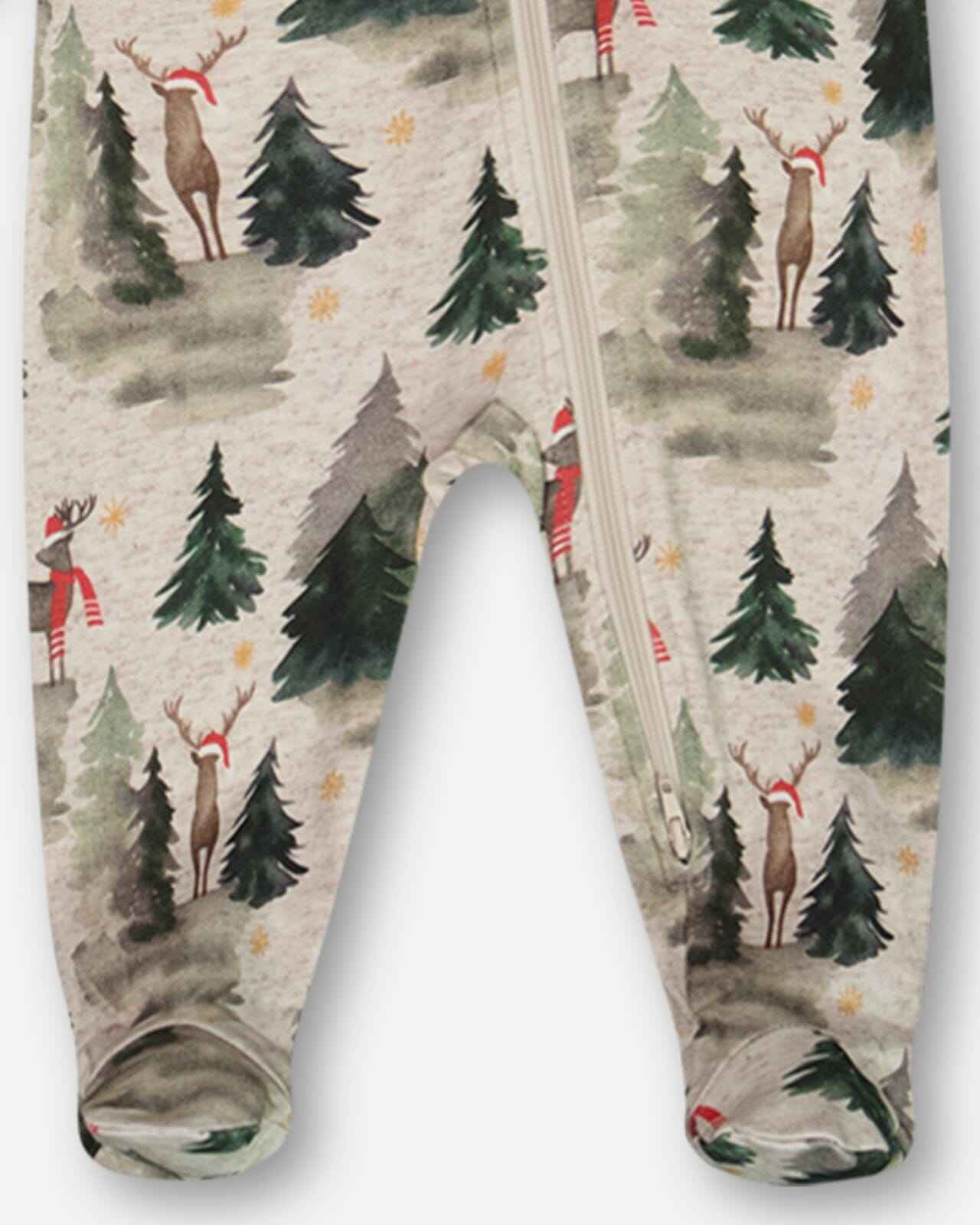 Organic Cotton One Piece Pajama Gray Mix Printed Reindeer