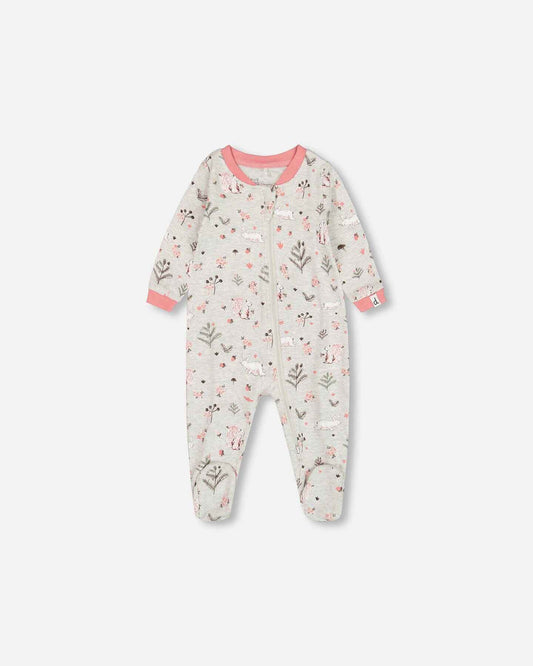Organic Cotton One Piece Pajama Beige Mix Printed Squirrel