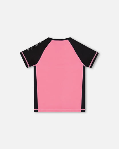 Printed Short Sleeve Athletic Top Pink With Butterflies