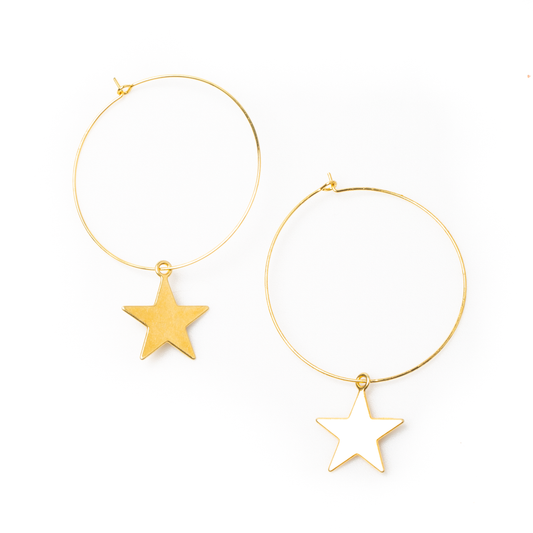 Star On Hoop Earring In Gold Plate