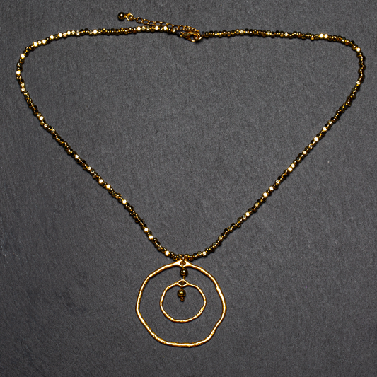 Beaten Double Ring Necklace In Gold Plate