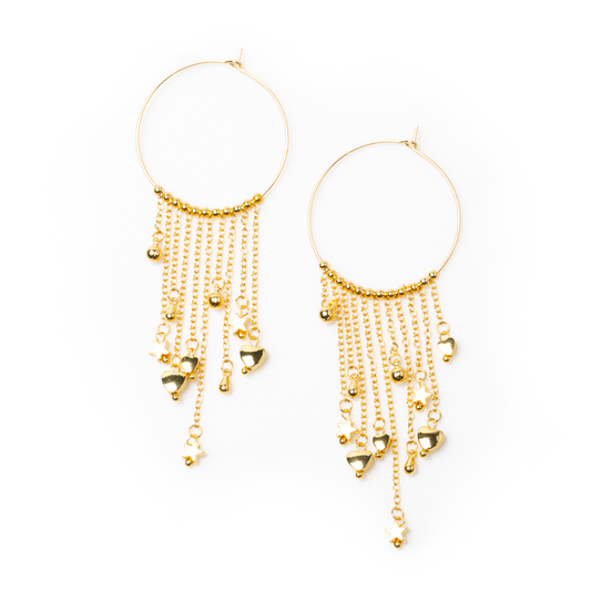 Ring & Charms Earring In Gold Plate