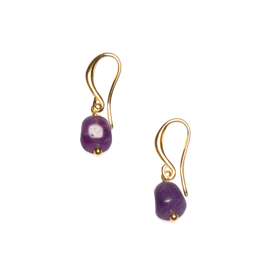 Simple Amethyst Drop Earrings In Gold Plate