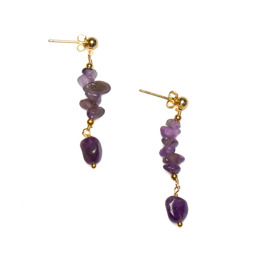 Amethyst Cluster Drop Stud Earring In Gold Plate