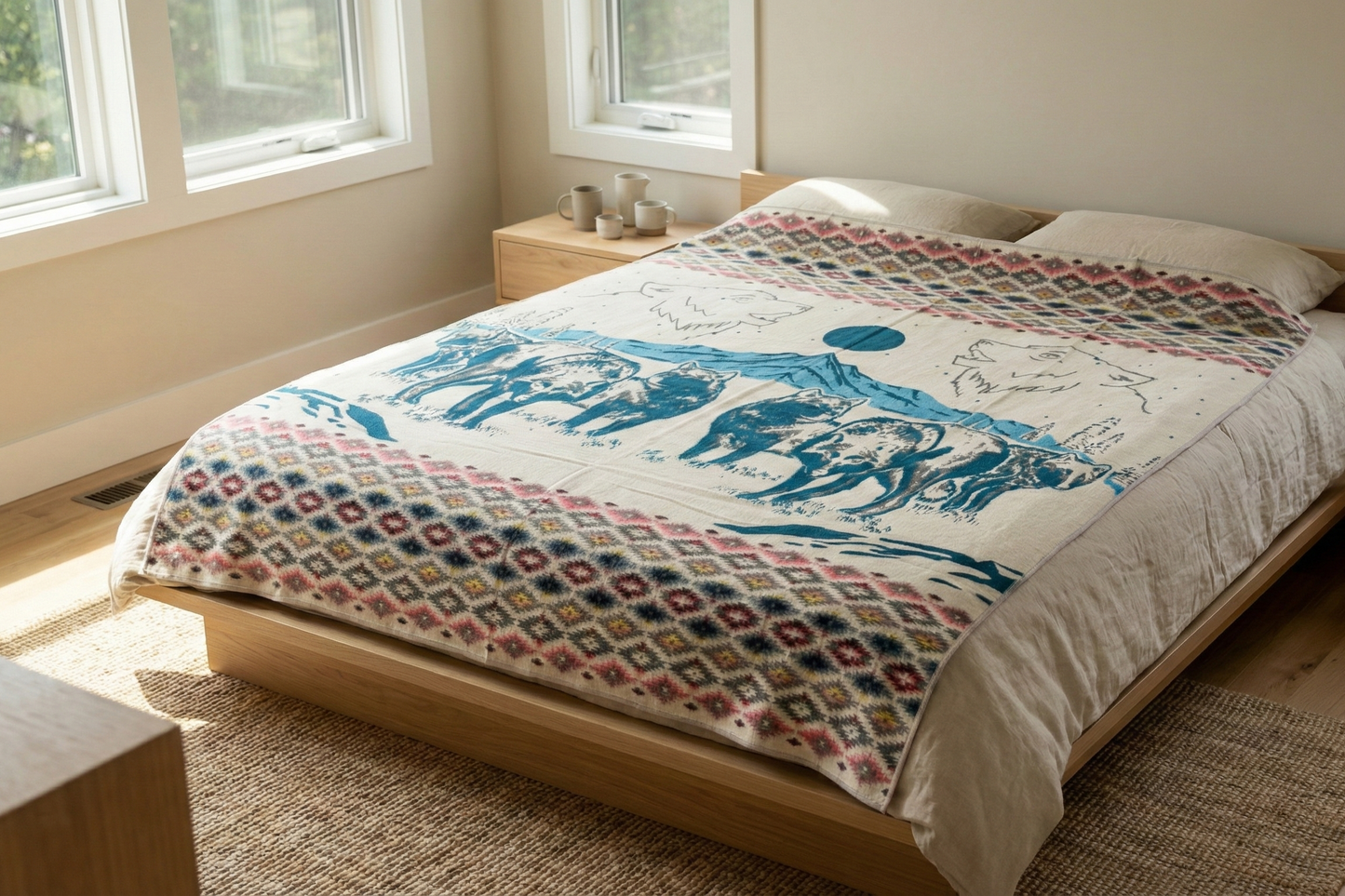 OLDTRIBES™ Whispering Wolf Moon Alpaca Blanket
