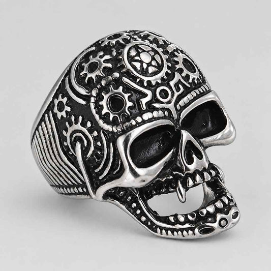 GoSteel Men's Gearhead Skull Ring