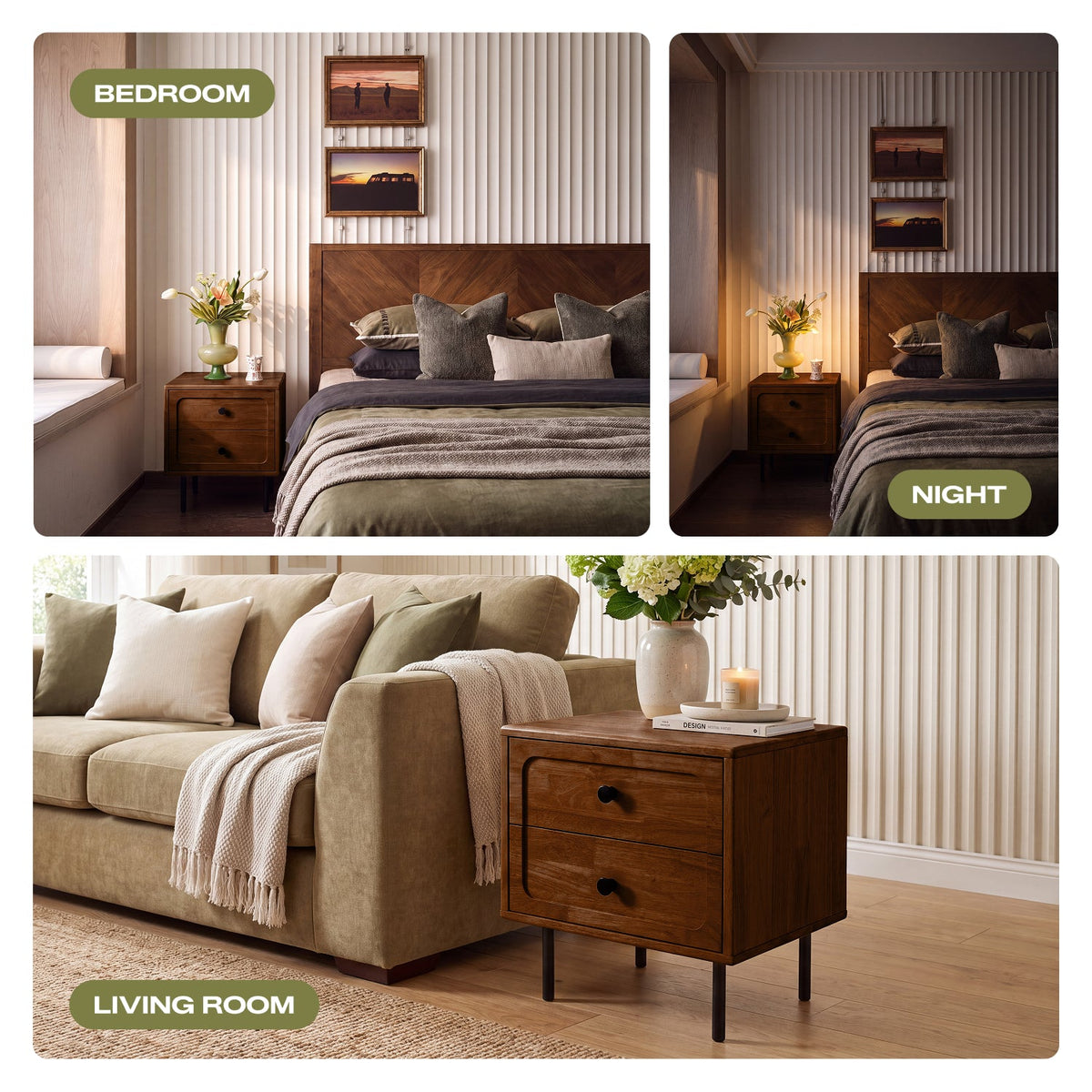 Savana Two Drawers Solid Wood Nightstand