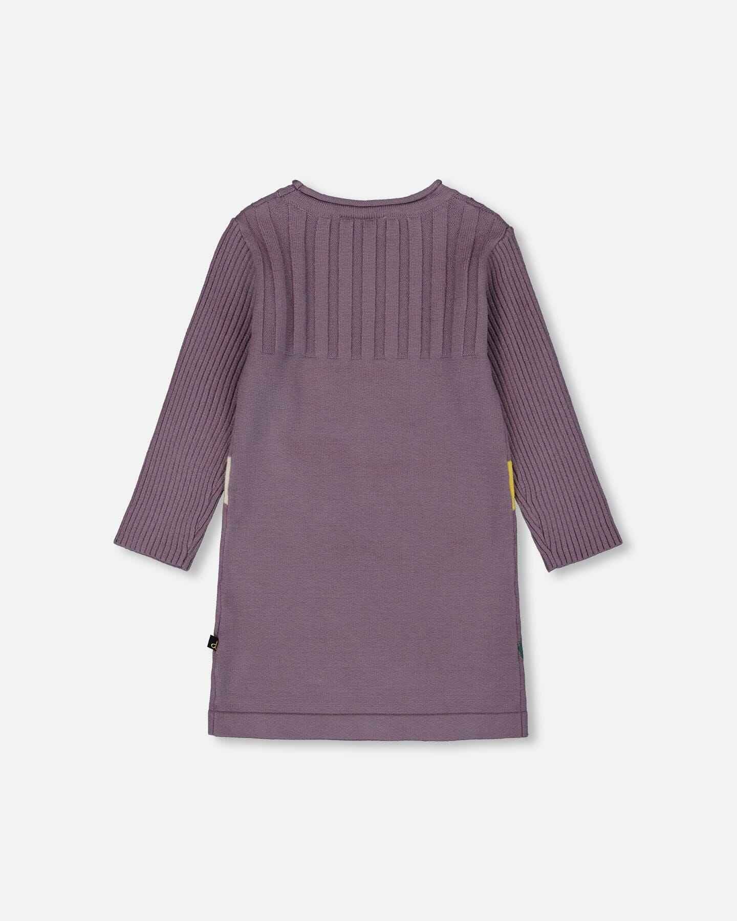 Jacquard Sweater Dress With Polka Dot Pattern Purple Gray
