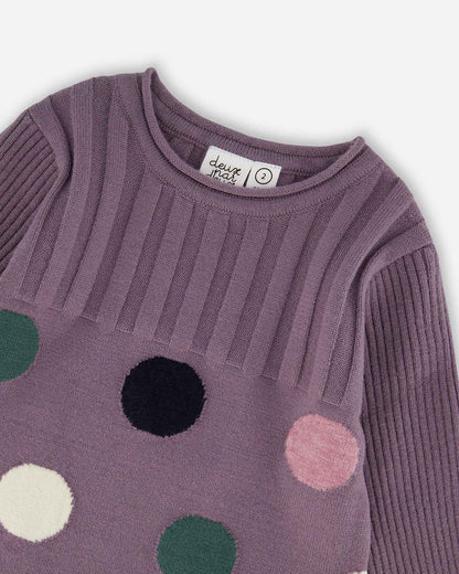Jacquard Sweater Dress With Polka Dot Pattern Purple Gray