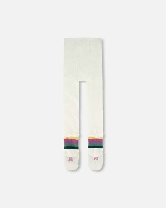 Striped Footed Knit Tights Off-White