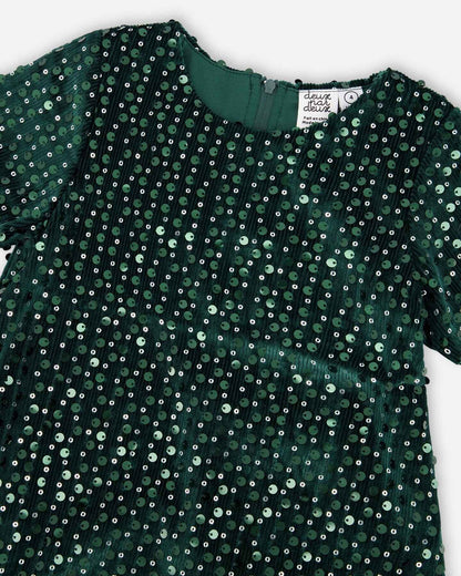 Velvet Short Sleeve Dress Forest Green