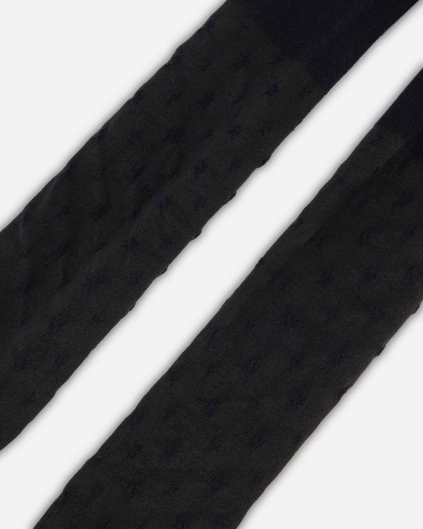 Knit Tights Black With Tone-On-Tone Star Pattern