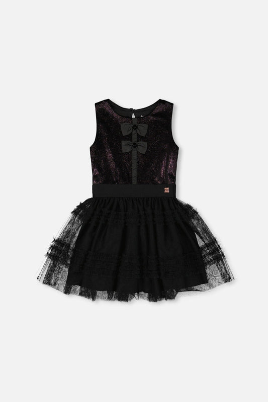 Sleeveless Bi-Material Velour And Mesh Dress Black