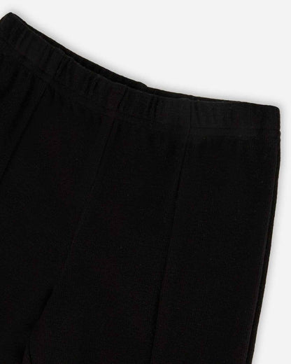 Ribbed Leggings Bootleg With Slit Black