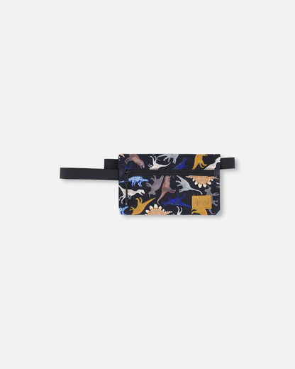 Double Pencil Case Black Dinosaur Print