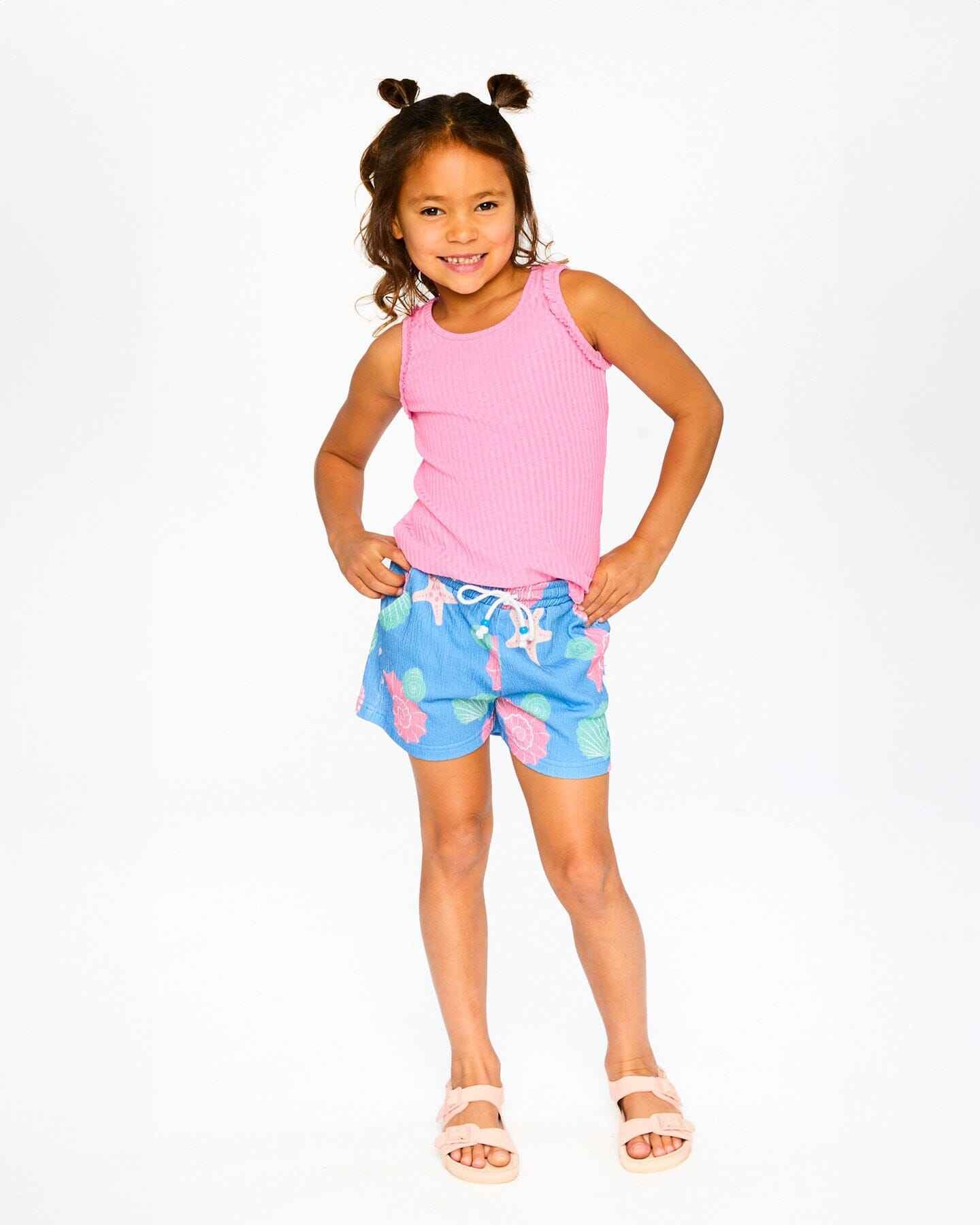 Crinkle Jersey Shorts Blue Shell Print