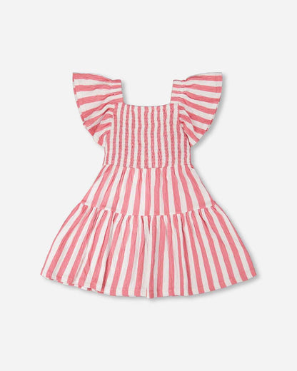 Crinkle Jersey Dress White And Pink Stripes