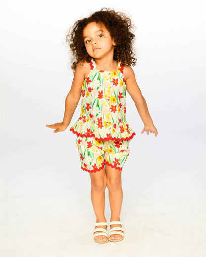 Viscose Shorts White Daffodil Print