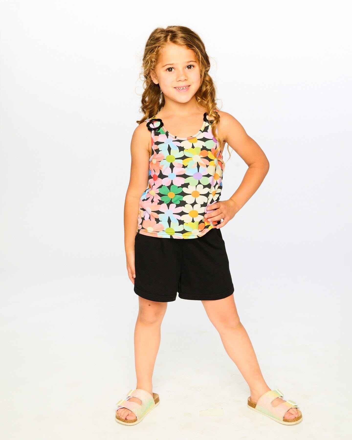 Sleeveless Jersey Jumpsuit Black Printed Flowers
