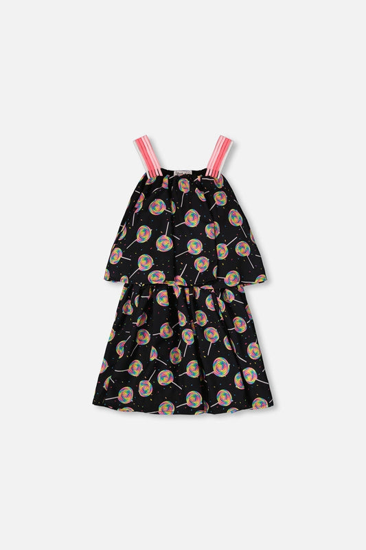 Woven Dress Black Lollipop Print