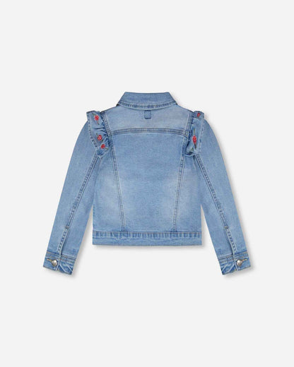 Light Blue Denim Jacket With Embroidery