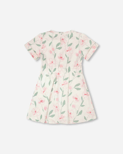 French Terry Dress Off White Printed Flowers