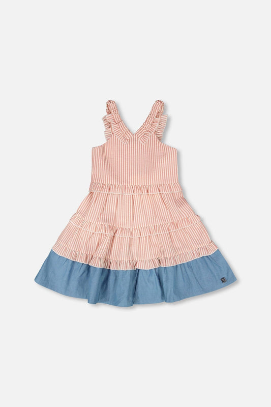 Poplin And Chambray Dress Off White And Pink Stripes