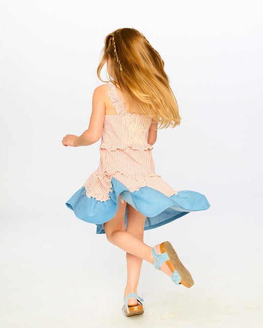 Poplin And Chambray Dress Off White And Pink Stripes
