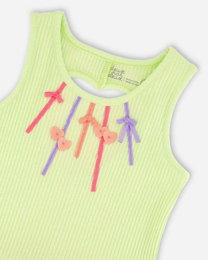 Sleeveless Bi-Material Dress Lime Green