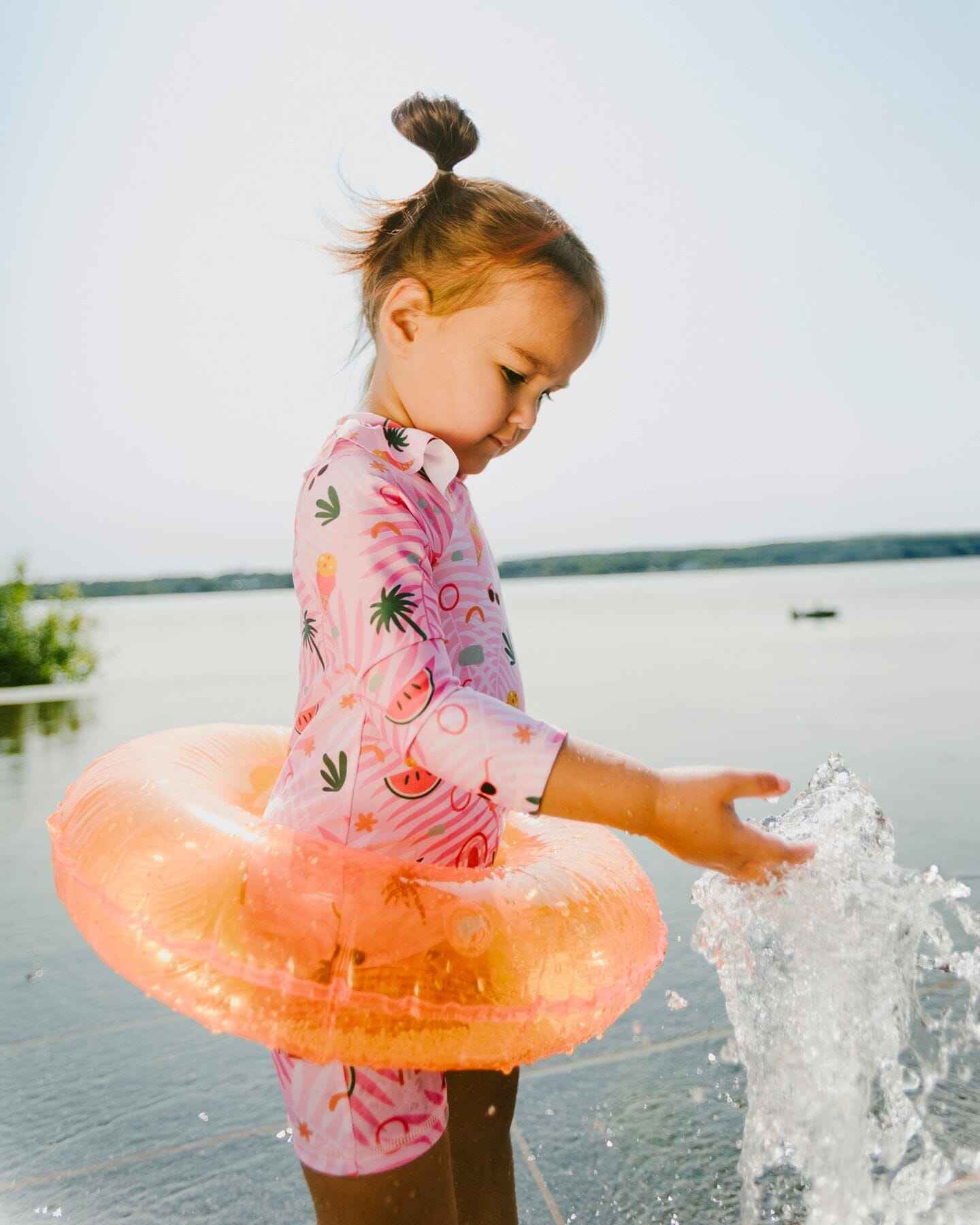 Baby And Toddler One-Piece Long Sleeve Rashguard Pink Beach Print