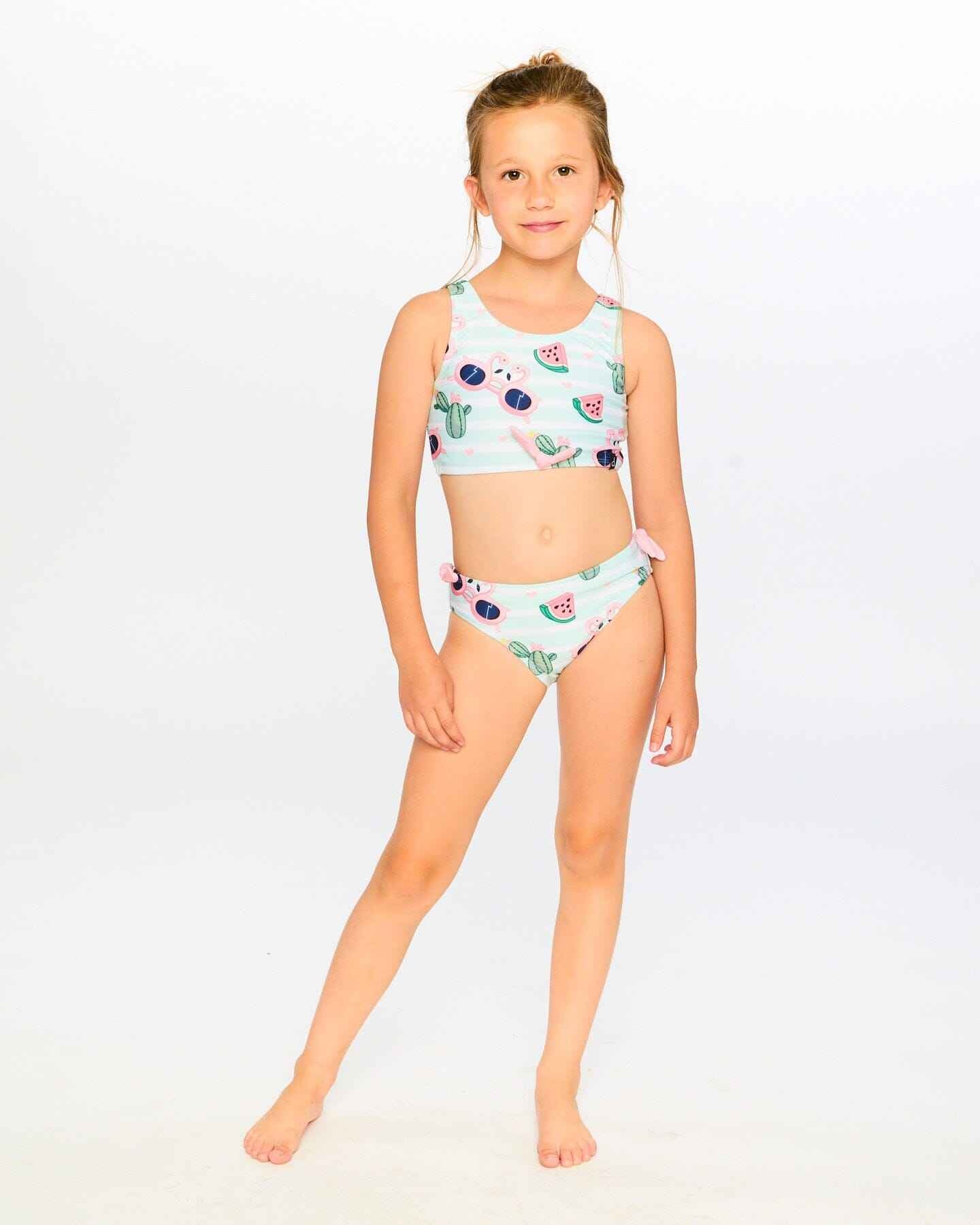 Two-Piece Swimsuit Blue Flamingo And Cactus Print