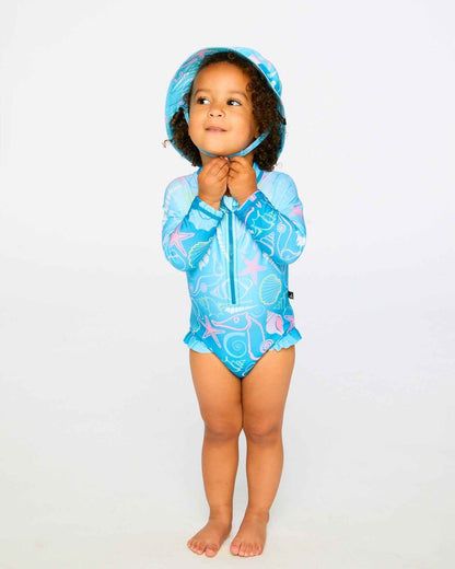Baby And Toddler One-Piece Long Sleeve Rashguard Blue Shell Print
