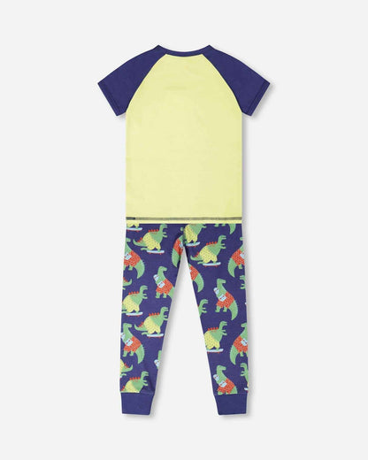 Organic Cotton Two-Piece Pyjama Set Blue Dino Print