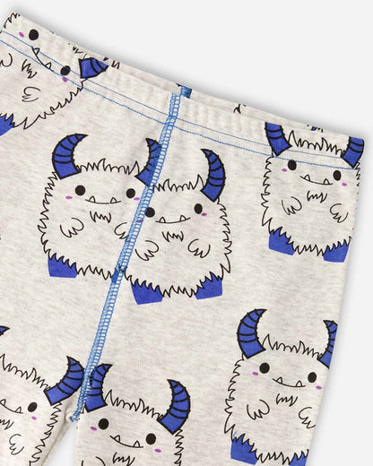 Organic Cotton Two-Piece Pyjama Set Grey Mix Monster Print