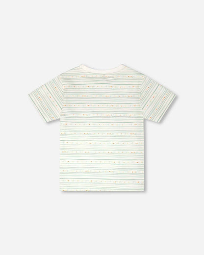 Organic Cotton T-Shirt White Printed Mint Green Lines