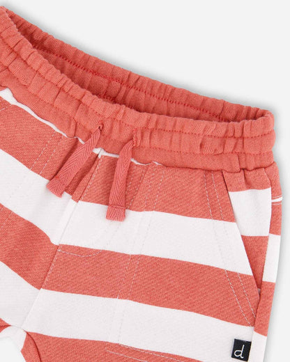 Organic Cotton T-Shirt And Short Set Blue And Brick Stripes