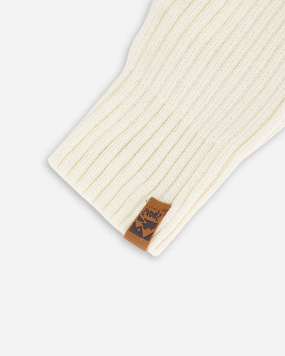 Ribbed Knit Mittens Off White