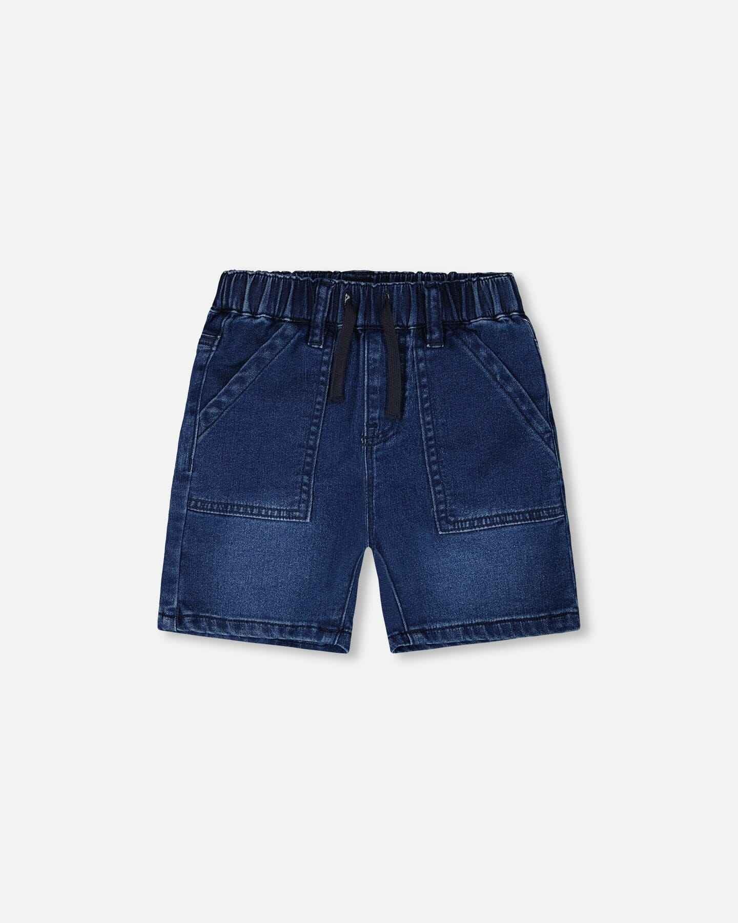 French Terry Navy Blue Denim Shorts