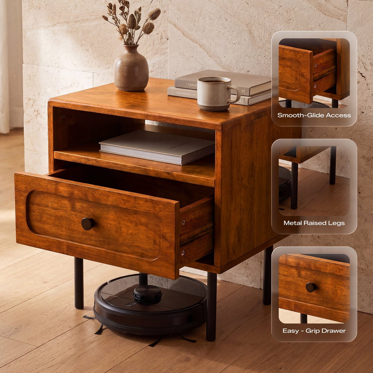 Savana Single Drawer Solid Wood Nightstand