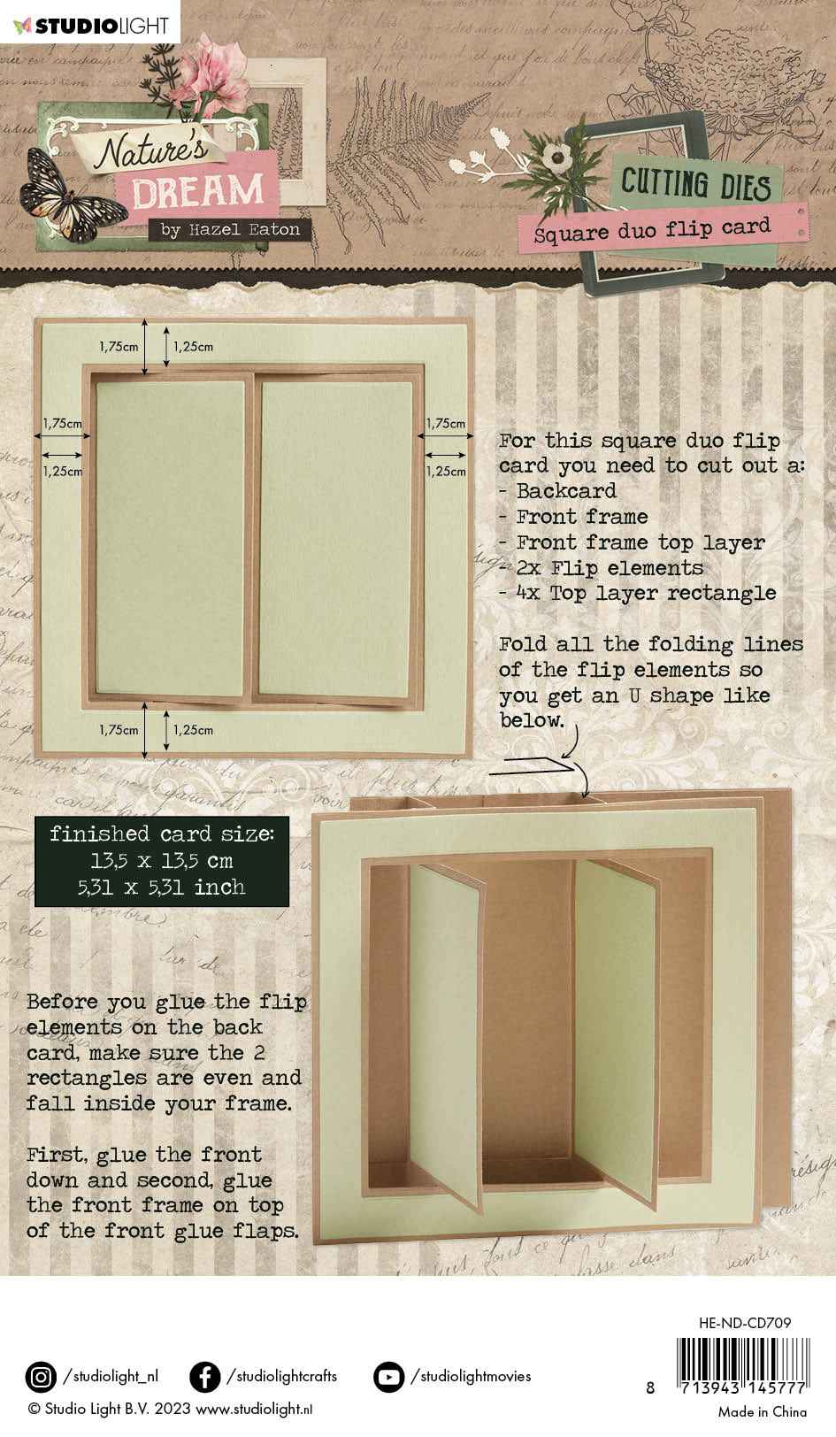 HEN Cutting Dies Square Due Flip Card Natures Dream 135x205x1mm 6 PC nr.709