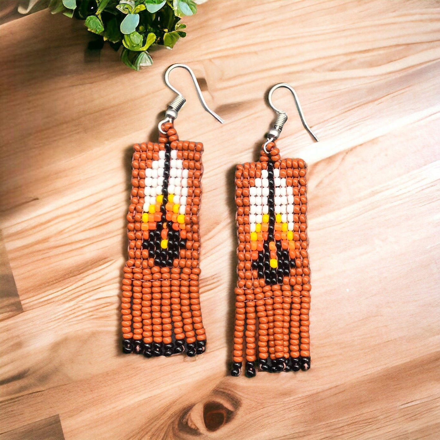 Oldtribes™ Maroon Beaded Feather Earrings