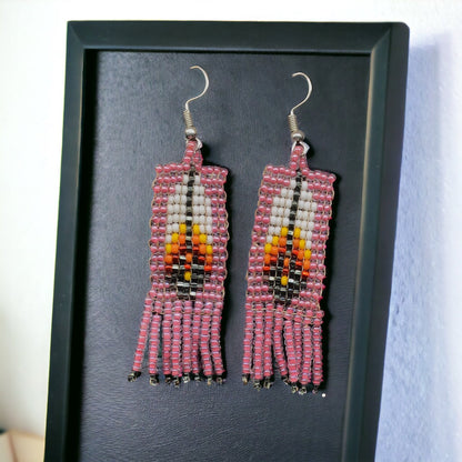 Oldtribes™ light Pink  Beaded Feather Earrings