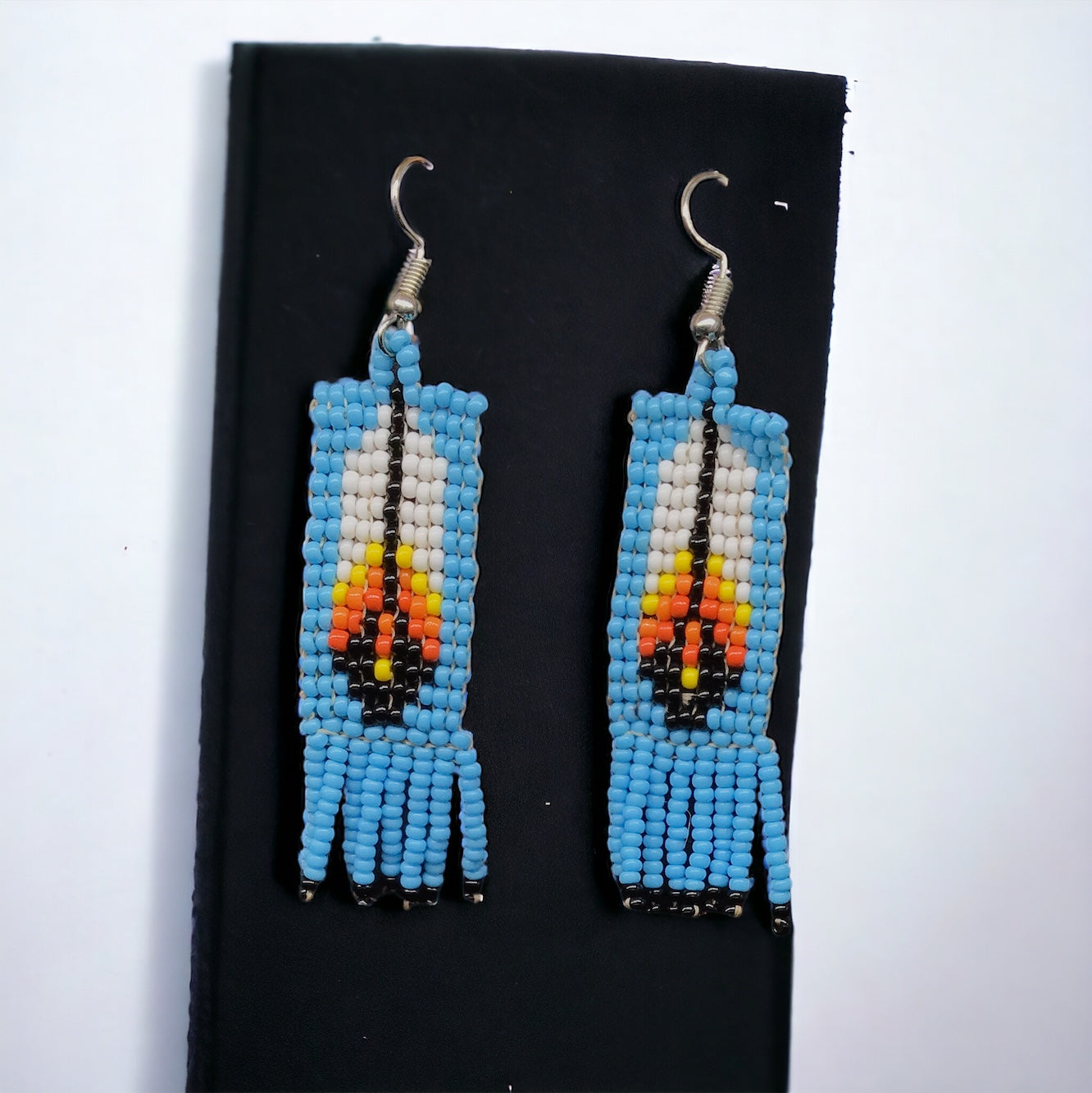 Oldtribes™ Sky Blue Beaded Feather Earrings