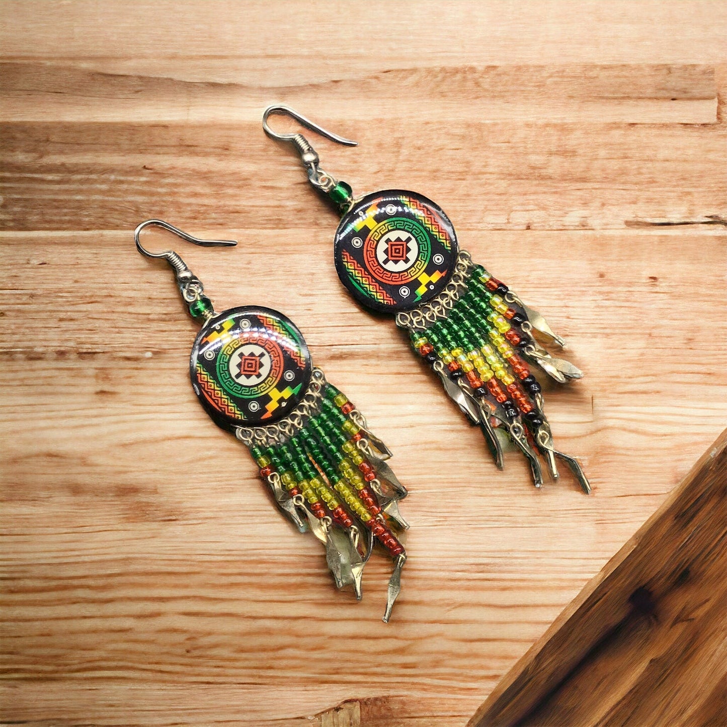 OldTribes™ Southwestern Round Red and Yellow Earrings